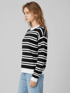 YUCOLEN Women's Striped Crewneck Sweater Soft Knit Casual Loose Fit Pullover for Fall Winter in Black