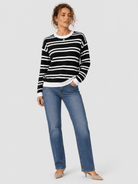 YUCOLEN Women's Striped Crewneck Sweater Soft Knit Casual Loose Fit Pullover for Fall Winter in Black