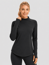 YUCOLEN Women's Thermal Fleece Lined Mock Neck Shirt with Thumb Holes in Black