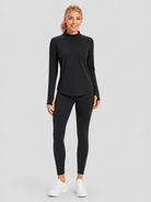 YUCOLEN Women's Thermal Fleece Lined Mock Neck Shirt with Thumb Holes in Black