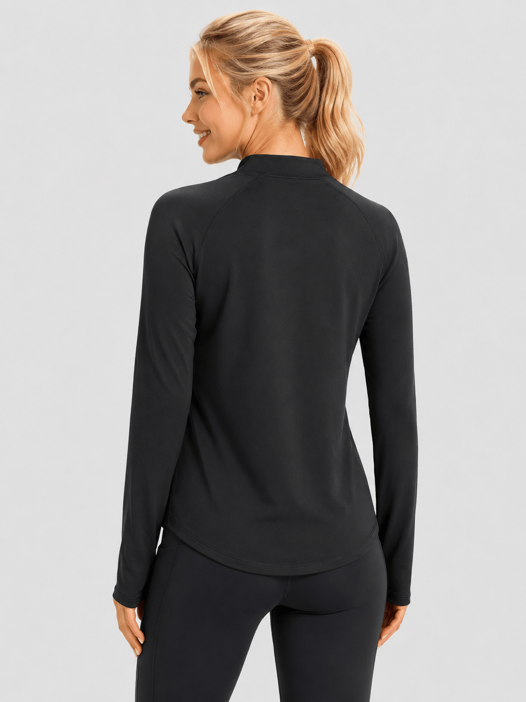 YUCOLEN Women's Thermal Fleece Lined Mock Neck Shirt with Thumb Holes in Black