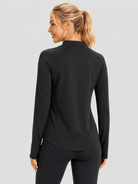 YUCOLEN Women's Thermal Fleece Lined Mock Neck Shirt with Thumb Holes in Black