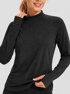 YUCOLEN Women's Thermal Fleece Lined Mock Neck Shirt with Thumb Holes in Black