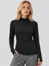 YUCOLEN Womens Thermal Long Sleeve Workout Top with Thumb Holes in Black