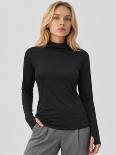 YUCOLEN Womens Thermal Long Sleeve Workout Top with Thumb Holes in Black