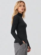 YUCOLEN Womens Thermal Long Sleeve Workout Top with Thumb Holes in Black