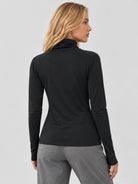 YUCOLEN Womens Thermal Long Sleeve Workout Top with Thumb Holes in Black