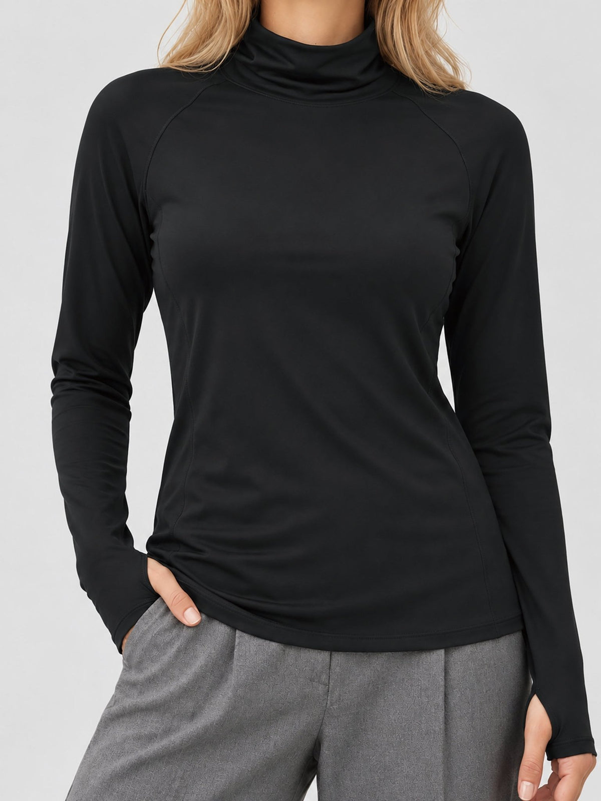 YUCOLEN Womens Thermal Long Sleeve Workout Top with Thumb Holes in Black