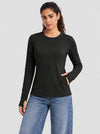 YUCOLEN Womens Thermal Running Top with Thumb Holes and Zip Pocket in Black