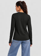 YUCOLEN Womens Thermal Running Top with Thumb Holes and Zip Pocket in Black