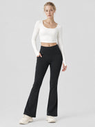 YUCOLEN Women's Thermal Water Resistant Fleece Lined Flare Leggings with 3 Pockets in Black