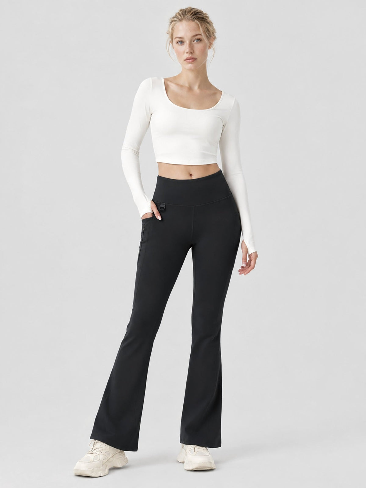 YUCOLEN Women's Thermal Water Resistant Fleece Lined Flare Leggings with 3 Pockets in Black