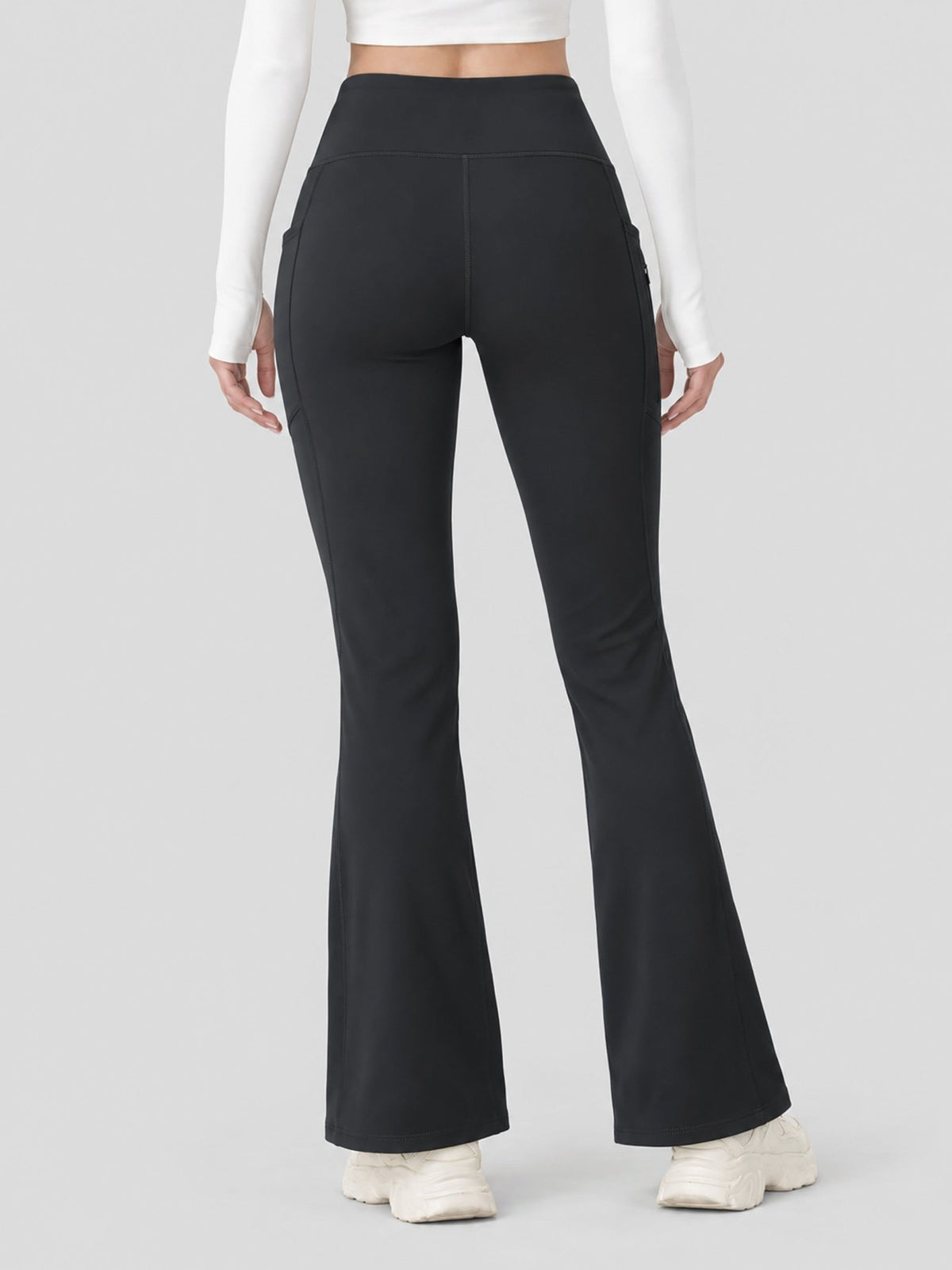 YUCOLEN Women's Thermal Water Resistant Fleece Lined Flare Leggings with 3 Pockets in Black