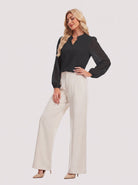 YUCOLEN Women's V Neck Chiffon Blouse with Lace Puff Sleeves Dressy Casual Work Tops in Black