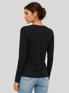 YUCOLEN Women's V Neck Long Sleeve Shirt Cotton Blend Soft Performance Tee in Black