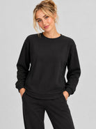 YUCOLEN Womens Warm Fleece Crewneck Sweatshirt with Zip Pockets in Black