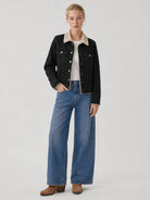 YUCOLEN Women's Warm Sherpa Lined Denim Jacket with Fleece Collar and Pockets in Black