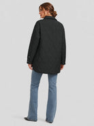 YUCOLEN Women's Water Ripple Quilted Shacket Lightweight Button Down Coat with Pockets in Black