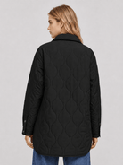 YUCOLEN Women's Water Ripple Quilted Shacket Lightweight Button Down Coat with Pockets in Black