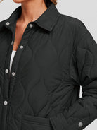 YUCOLEN Women's Water Ripple Quilted Shacket Lightweight Button Down Coat with Pockets in Black