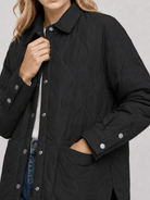 YUCOLEN Women's Water Ripple Quilted Shacket Lightweight Button Down Coat with Pockets in Black