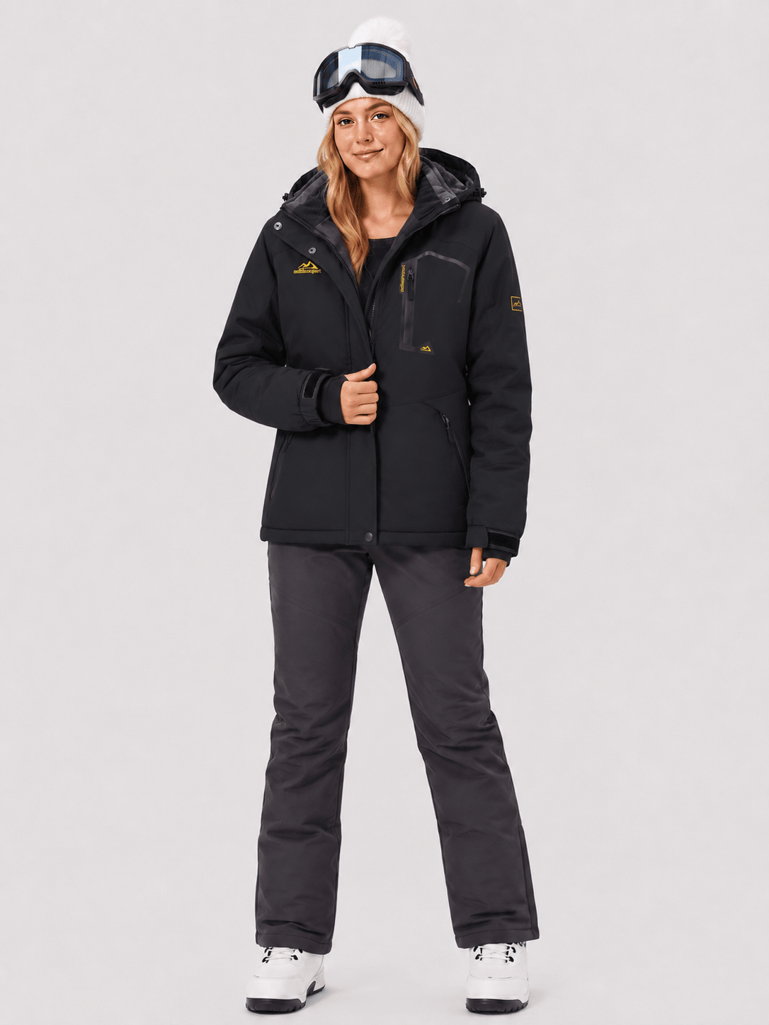 YUCOLEN Women's Waterproof Ski Jacket Fleece Lined Insulated Snow Coat with Detachable Hood in Black