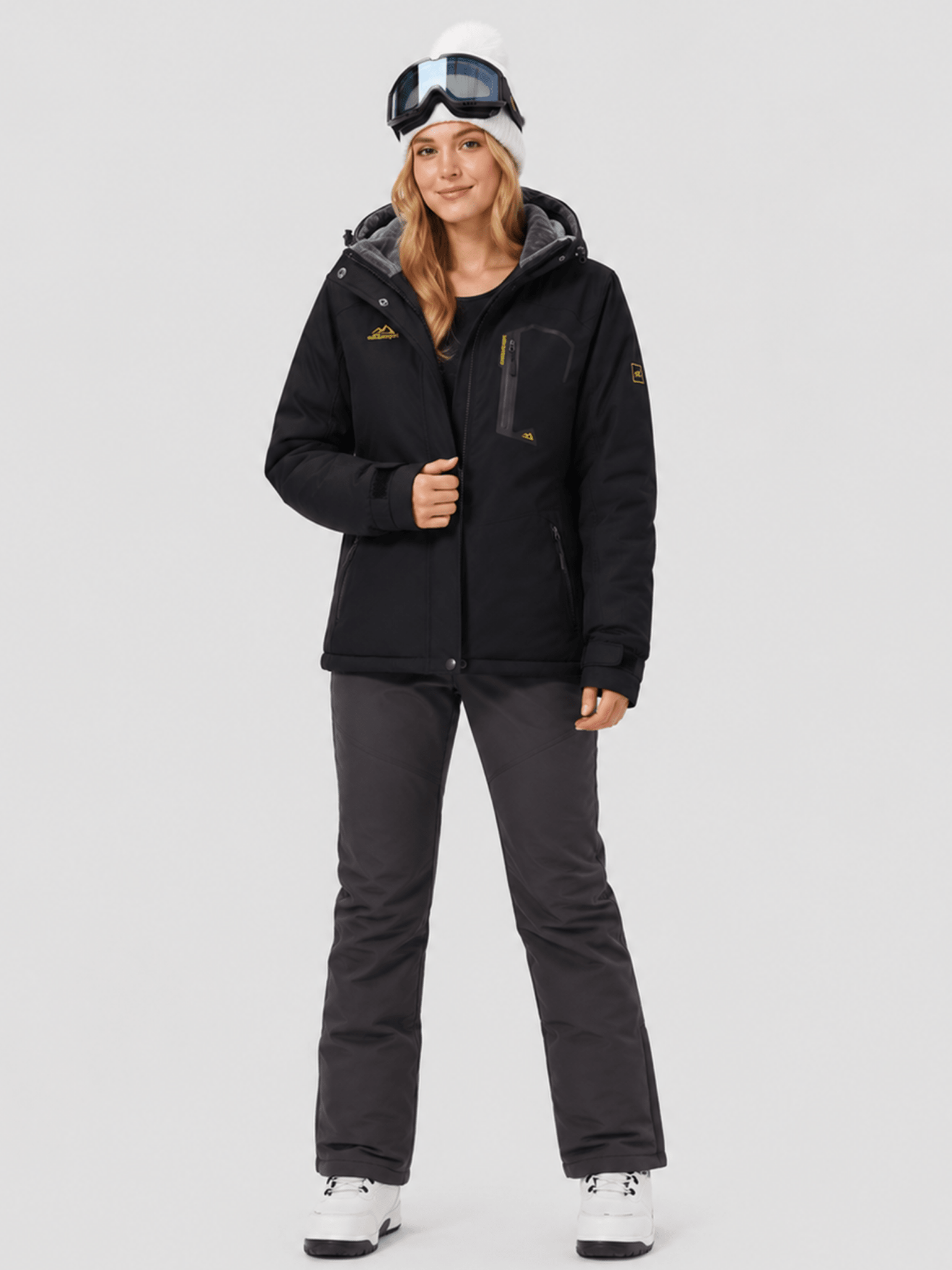YUCOLEN Women's Waterproof Ski Jacket Fleece Lined Insulated Snow Coat with Detachable Hood in Black