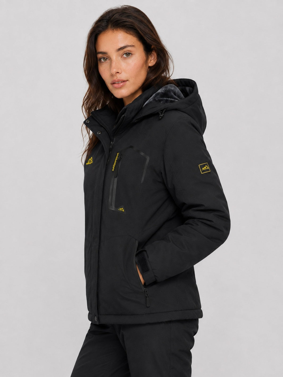 YUCOLEN Women's Waterproof Ski Jacket Fleece Lined Insulated Snow Coat with Detachable Hood in Black