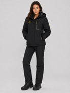 YUCOLEN Women's Waterproof Ski Jacket Fleece Lined Insulated Snow Coat with Detachable Hood in Black