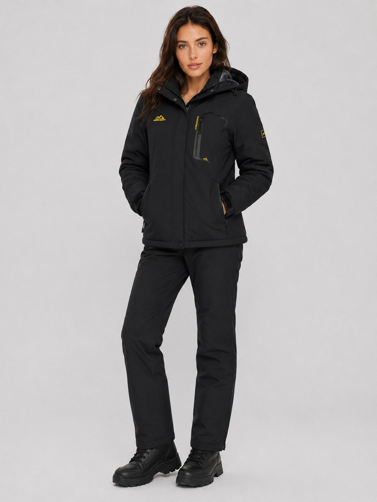 YUCOLEN Women's Waterproof Ski Jacket Fleece Lined Insulated Snow Coat with Detachable Hood in Black
