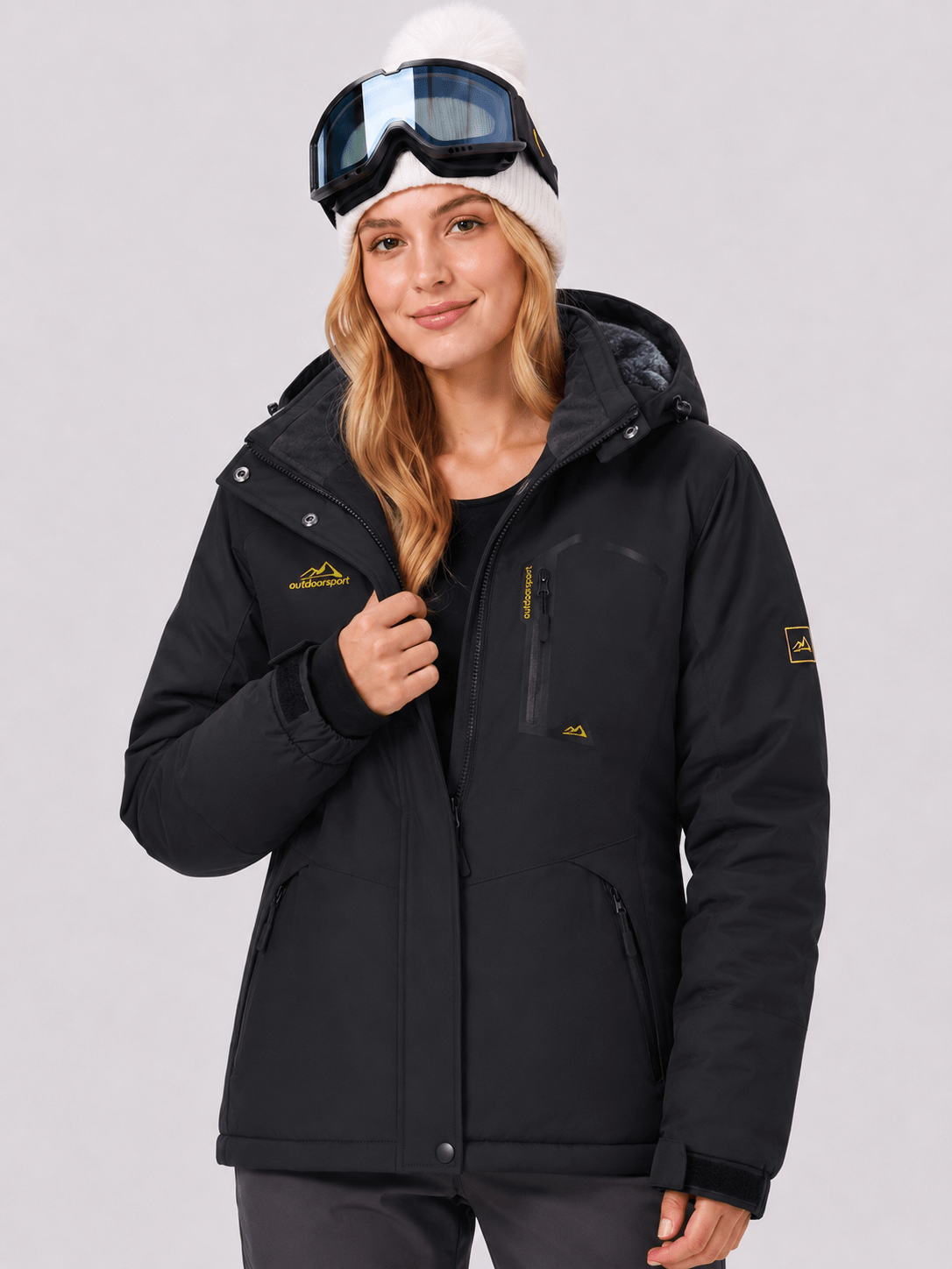 YUCOLEN Women's Waterproof Ski Jacket Fleece Lined Insulated Snow Coat with Detachable Hood in Black