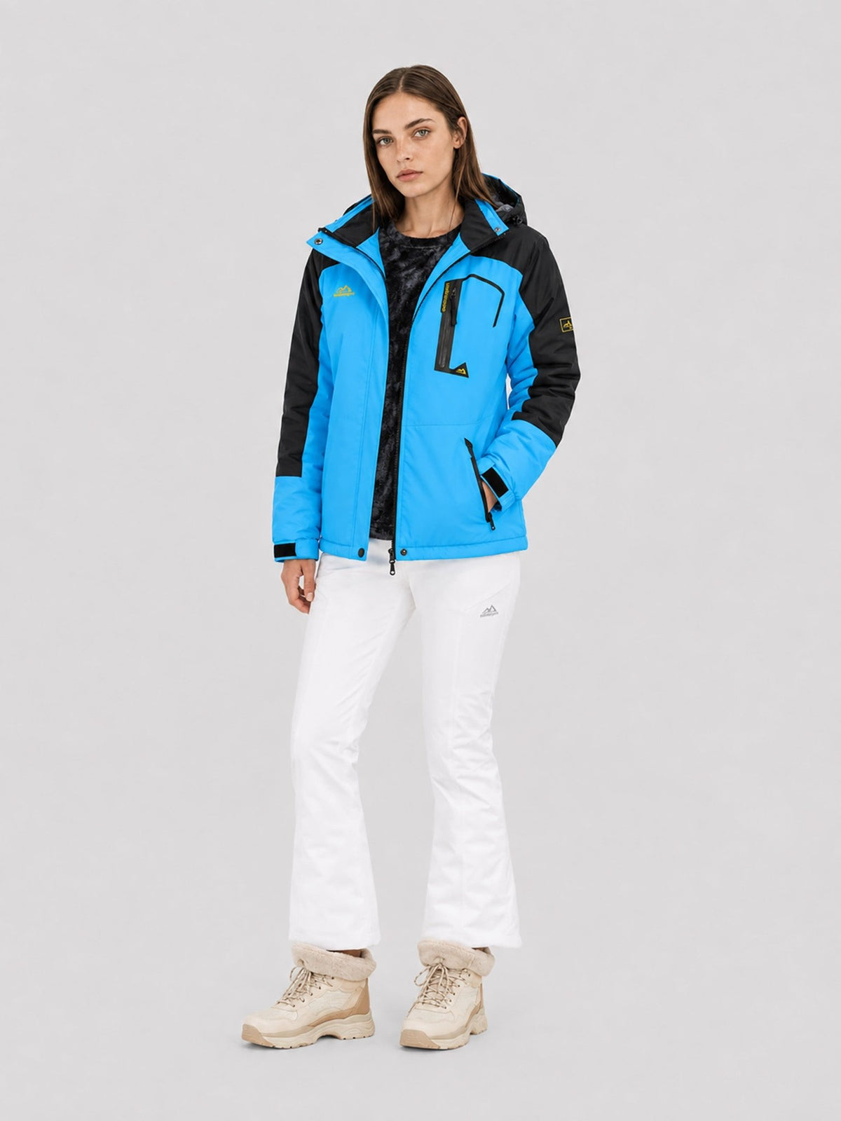 YUCOLEN Women's Waterproof Ski Jacket Fleece Lined Insulated Snow Coat with Detachable Hood in Blue Black