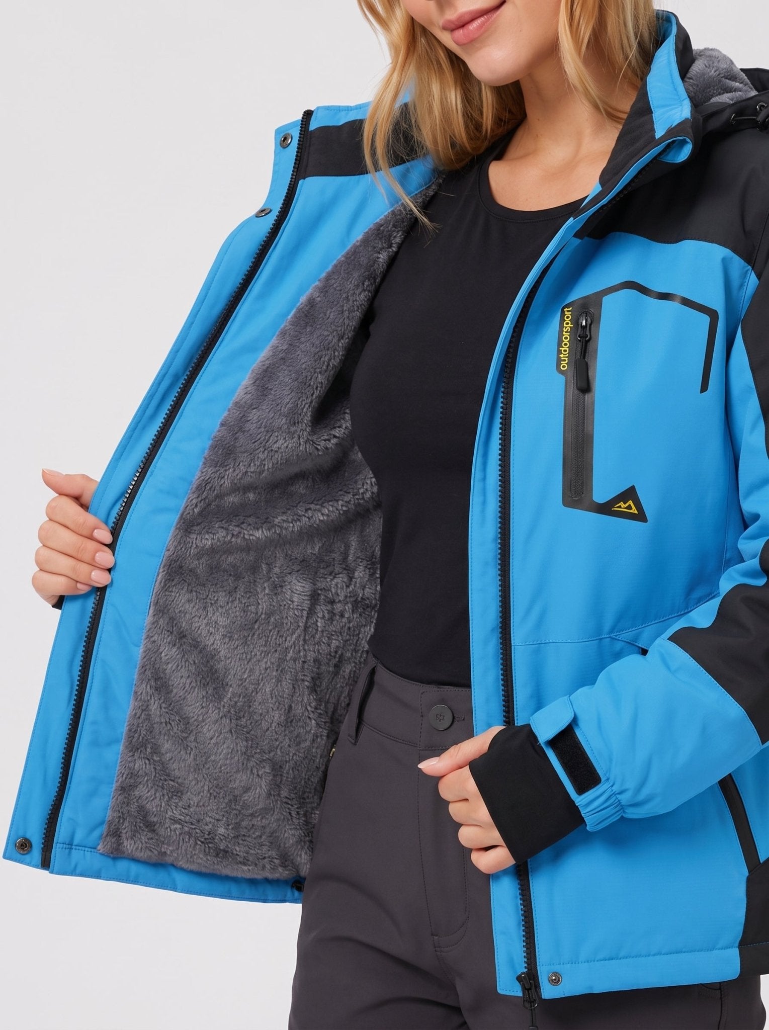 YUCOLEN Women's Waterproof Ski Jacket Fleece Lined Insulated Snow Coat with Detachable Hood in Blue Black