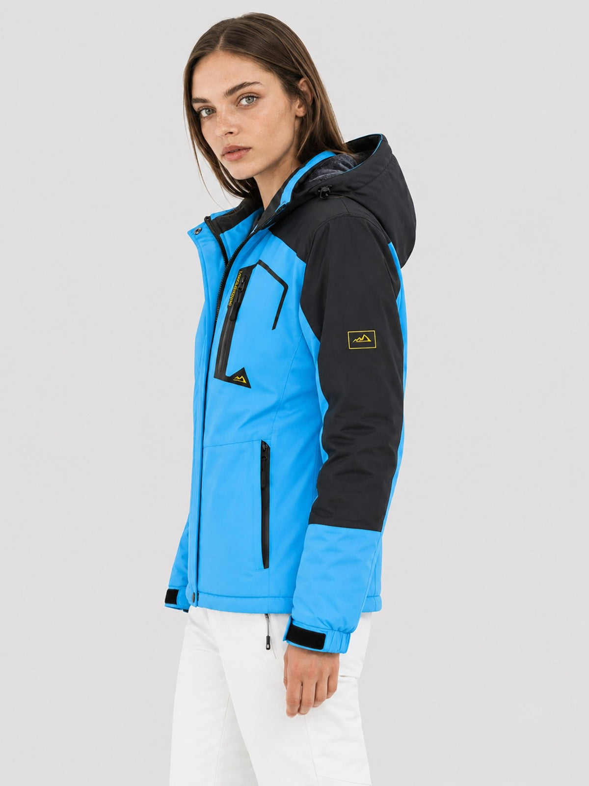 YUCOLEN Women's Waterproof Ski Jacket Fleece Lined Insulated Snow Coat with Detachable Hood in Blue Black
