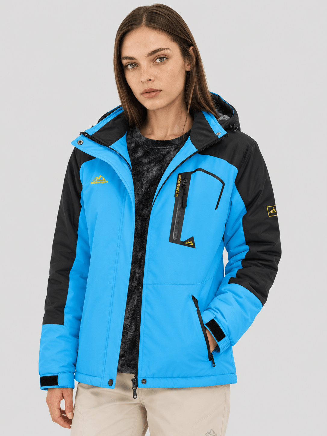 YUCOLEN Women's Waterproof Ski Jacket Fleece Lined Insulated Snow Coat with Detachable Hood in Blue Black