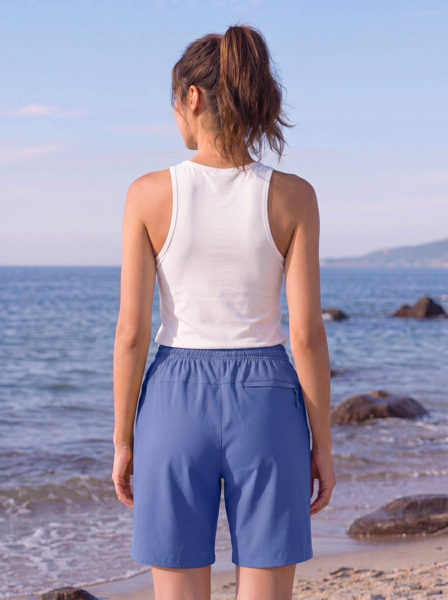 YUCOLEN Women 8 Inch Inseam Hiking Shorts - Water Resistant Quick Dry Golf Shorts with Zipper Pockets in Blue Grey