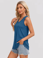 YUCOLEN Women's Lightweight Sleeveless Tank Top - Stretch Workout Shirt in Blue Grey