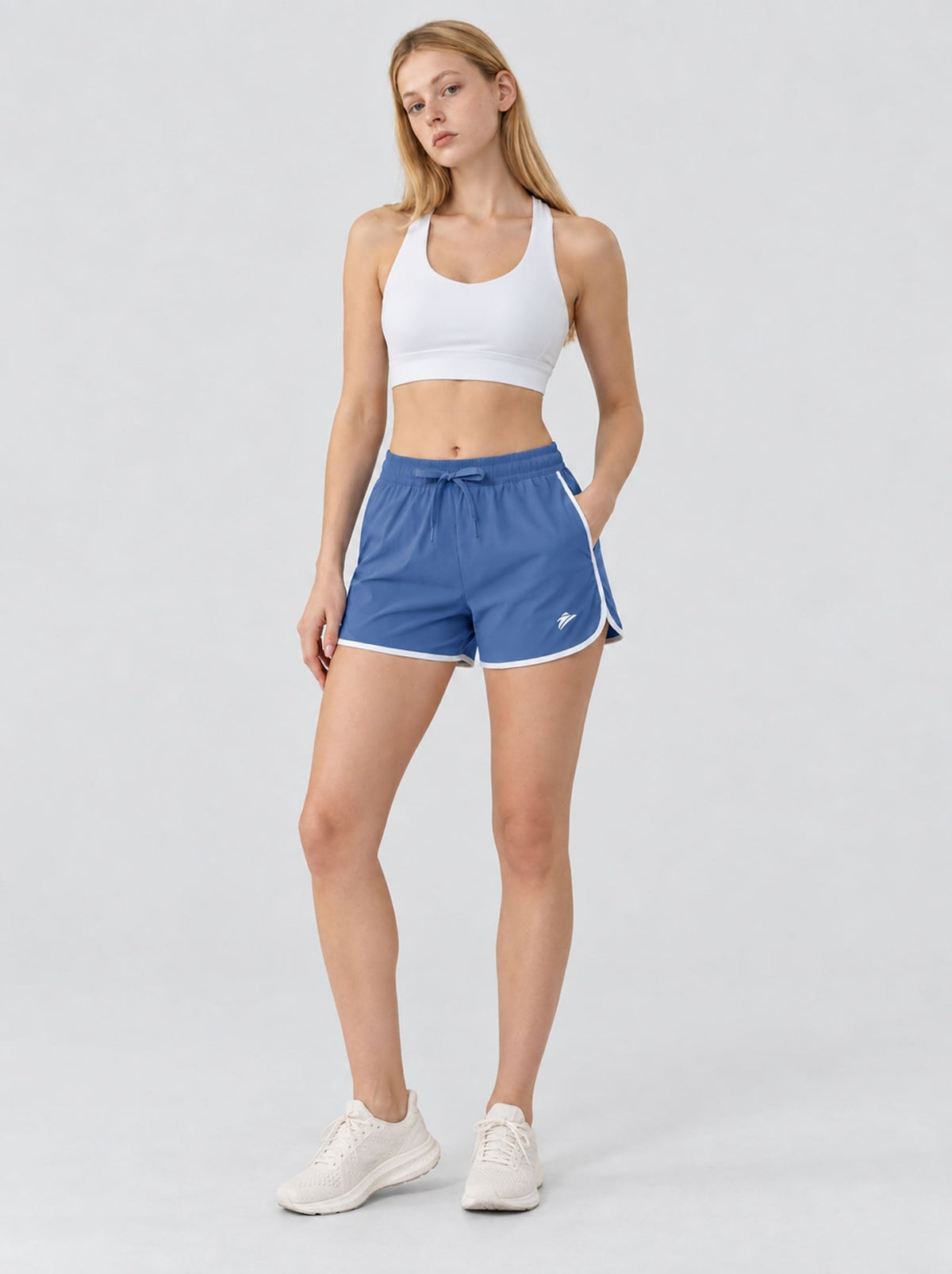 YUCOLEN Womens Quick Dry Running Shorts with Pockets Lightweight Athletic Fit in Blue Grey