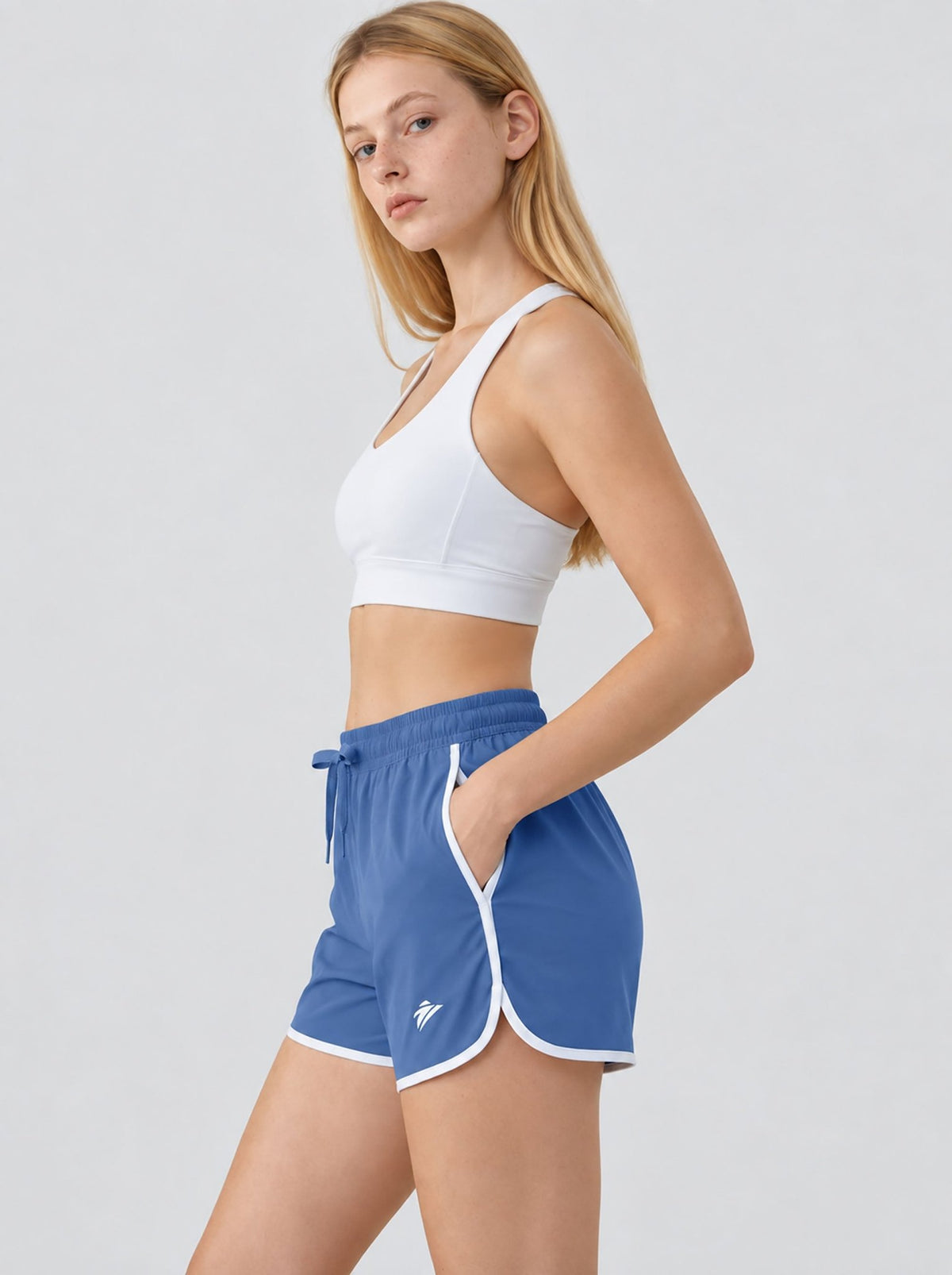 YUCOLEN Womens Quick Dry Running Shorts with Pockets Lightweight Athletic Fit in Blue Grey