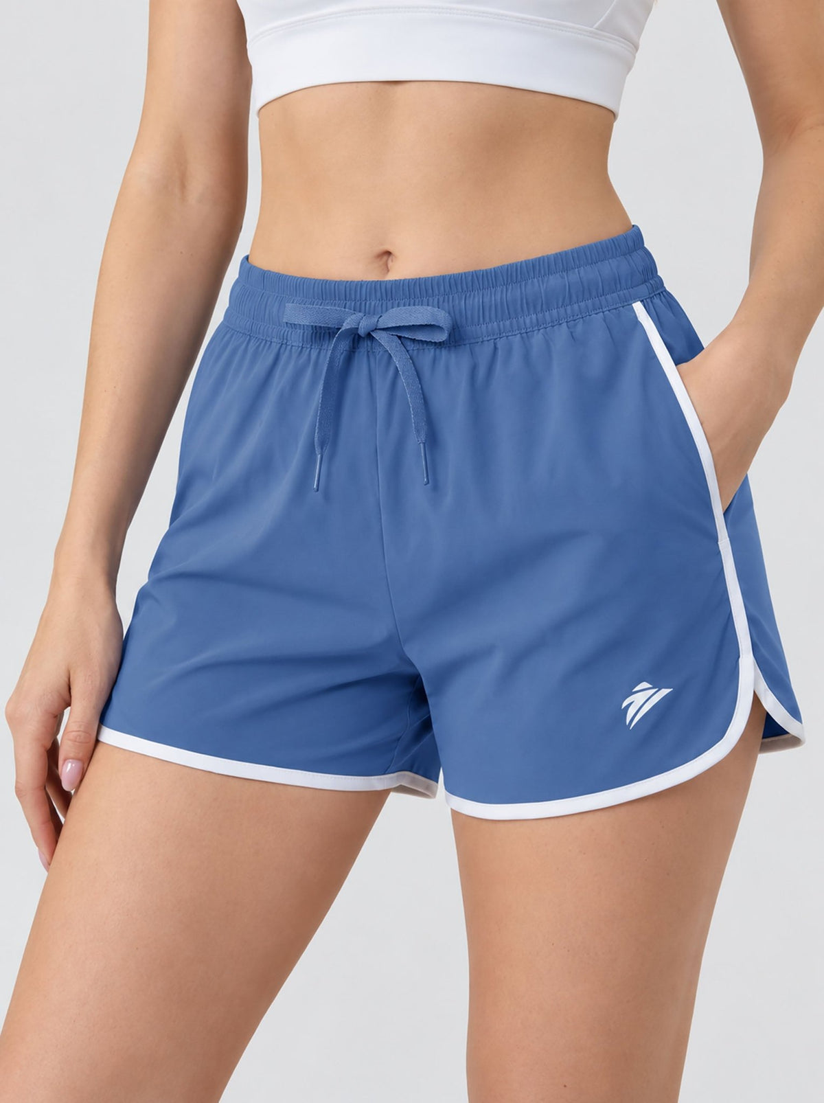 YUCOLEN Womens Quick Dry Running Shorts with Pockets Lightweight Athletic Fit in Blue Grey