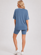 YUCOLEN Women's 2 Piece Oversized Lounge Set Matching Shorts and Tee Summer Casual Travel Athleisure Outfit in Blue