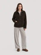 YUCOLEN Women‘s Button Down Fleece Jacket Soft Fuzzy Lapel Collar Coat with Pockets in Brown