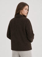 YUCOLEN Women‘s Button Down Fleece Jacket Soft Fuzzy Lapel Collar Coat with Pockets in Brown