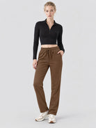 YUCOLEN Women's Heavyweight Water Resistant Sherpa Lined Sweatpants for Winter Snow in Brown