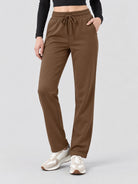 YUCOLEN Women's Heavyweight Water Resistant Sherpa Lined Sweatpants for Winter Snow in Brown