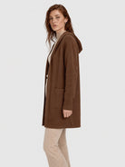 YUCOLEN Women's Hooded Open Front Cardigan Soft Knit Mid-Thigh Coatigan with Pockets in Brown