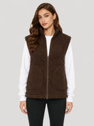 YUCOLEN Women's Sherpa Fleece Vest Fuzzy Zip Up Sleeveless Jacket with 4 Pockets in Brown