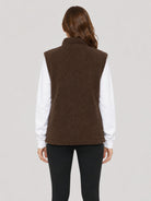 YUCOLEN Women's Sherpa Fleece Vest Fuzzy Zip Up Sleeveless Jacket with 4 Pockets in Brown