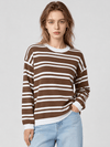 YUCOLEN Women's Striped Crewneck Sweater Soft Knit Casual Loose Fit Pullover for Fall Winter in Brown