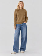 YUCOLEN Women's Soft Wool Blend Lightweight Crewneck Pullover Sweater in Camel